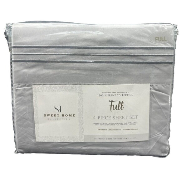 NEW Sweet Home 1500 Supreme Collection SILVER FULL 4 Piece Sheet Set NIP - Picture 1 of 7